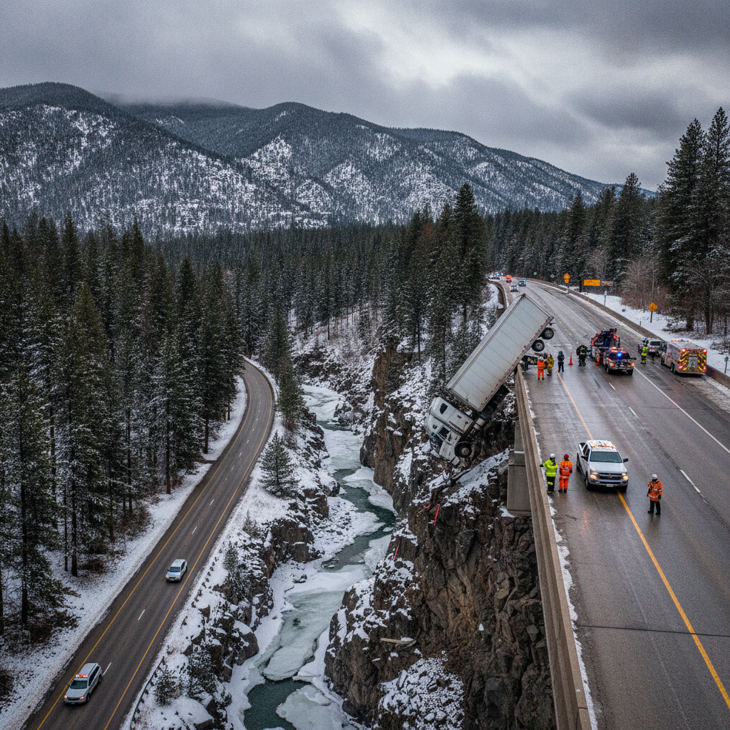 I-80 Crash Near California-Nevada Border Leaves Truck Hanging Off Bridge