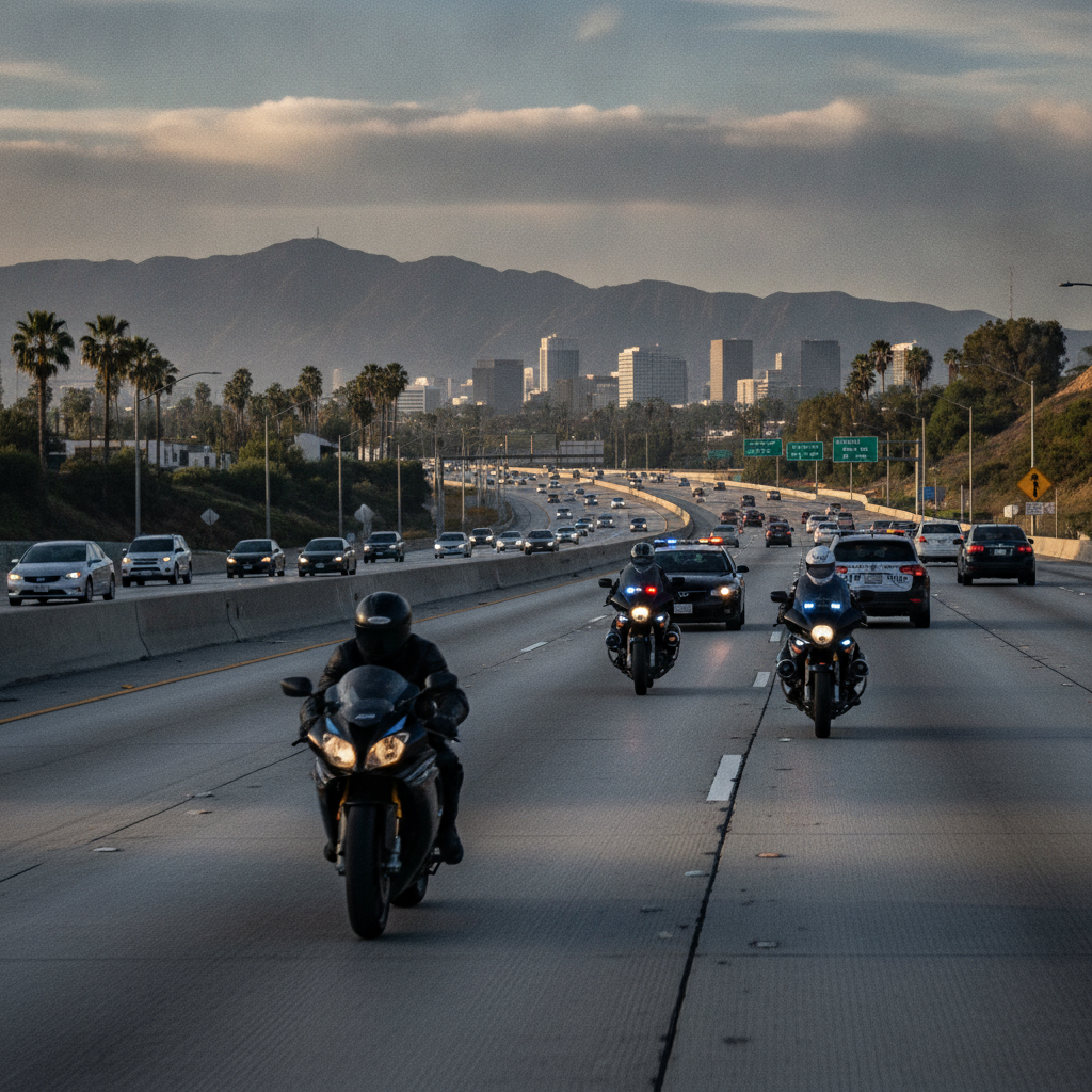 California Highway Patrol Pursues Motorcyclist in Los Angeles County