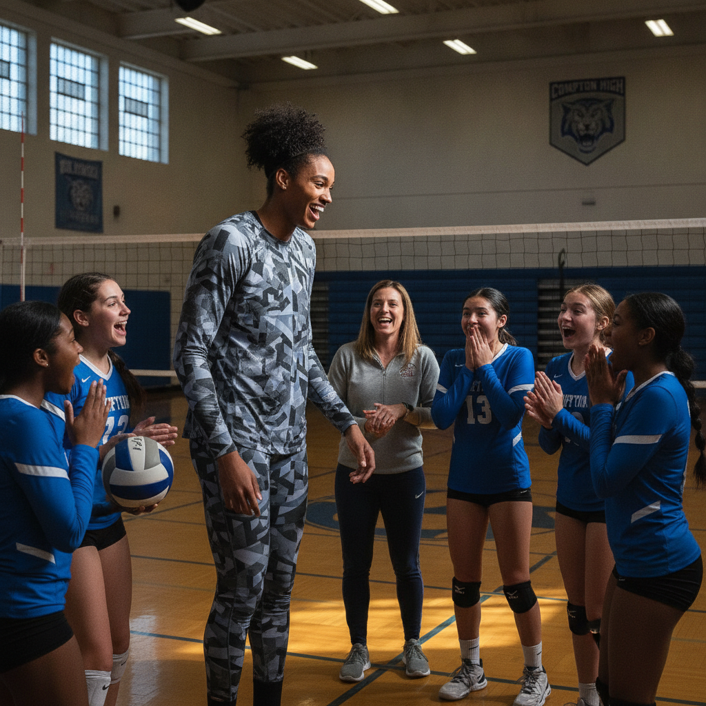 Olympian Haleigh Washington Surprises Compton High School Volleyball Team